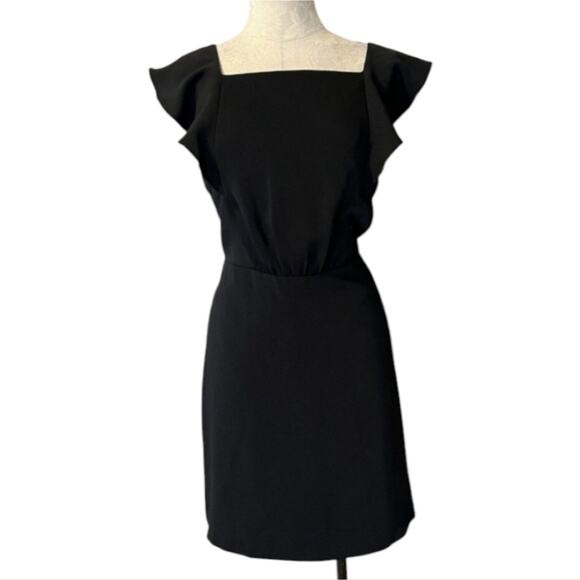 LOFT Dress Size 0 Black Short Flutter Sleeve Career Church Washable - Picture 5 of 11